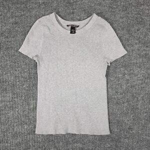 Victoria’s Secret Ribbed Knit Top Women M Gray Fitted Short Sleeve Basic Tee